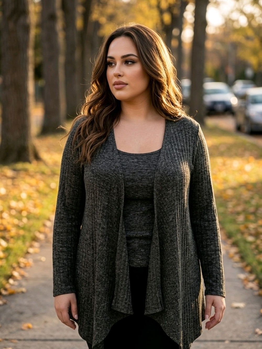 Scarlett Women's Dark Olive Ribbed Open-Front Cardigan Sz 1xl